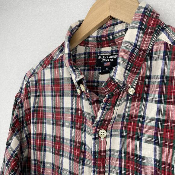 RALPH LAUREN JEANS CO Shirt Mens M Tartan Plaid Flannel Button Down Cotton Red - Picture 1 of 14